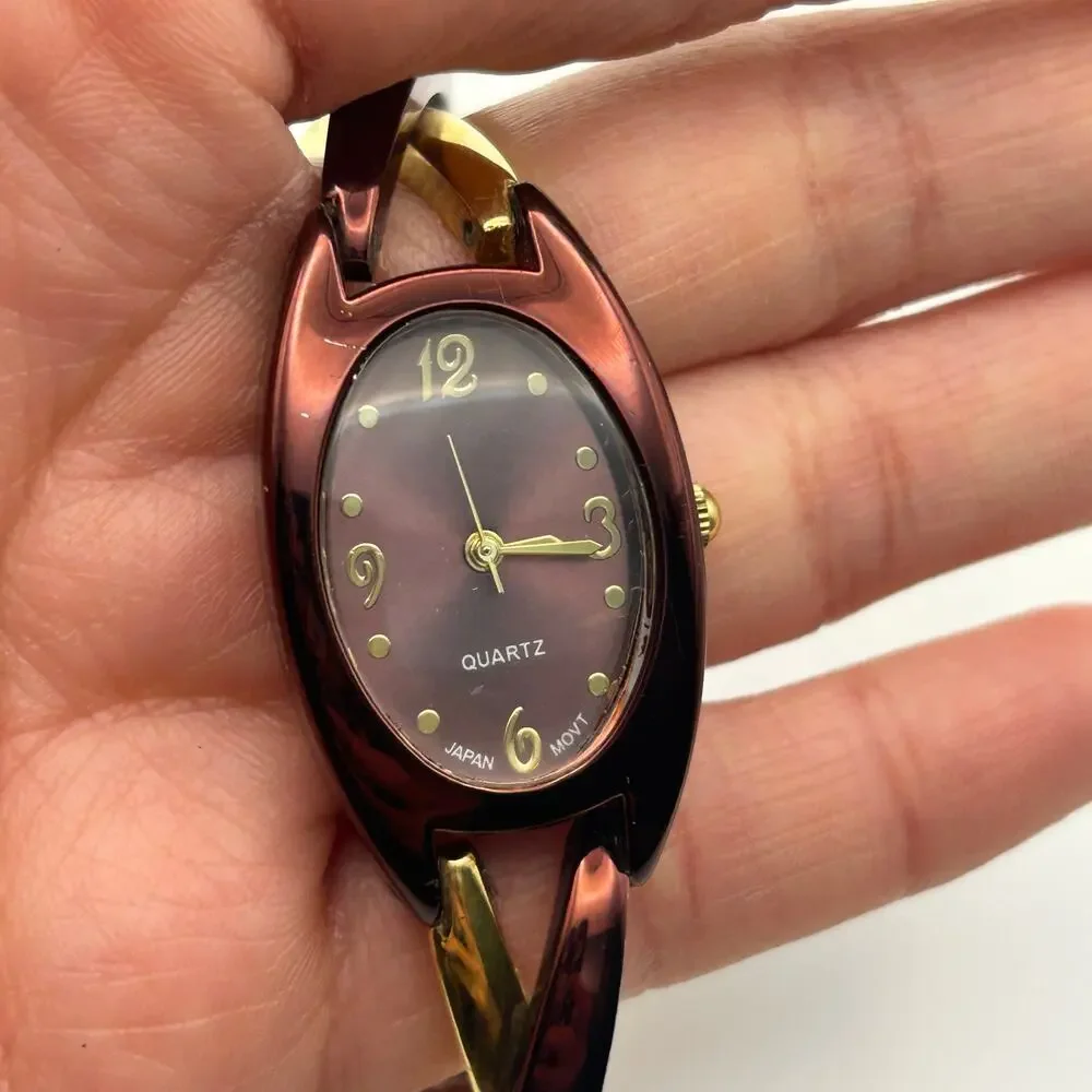 Women’s Gold & Metallic Brown Watch Working New Battery